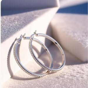 NWOT Elegant Silver Rhinestone Hoop Earrings
